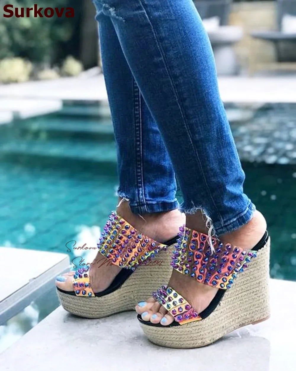 FZ Women's Rope Braided Wedged Heel Open Toe Shoes