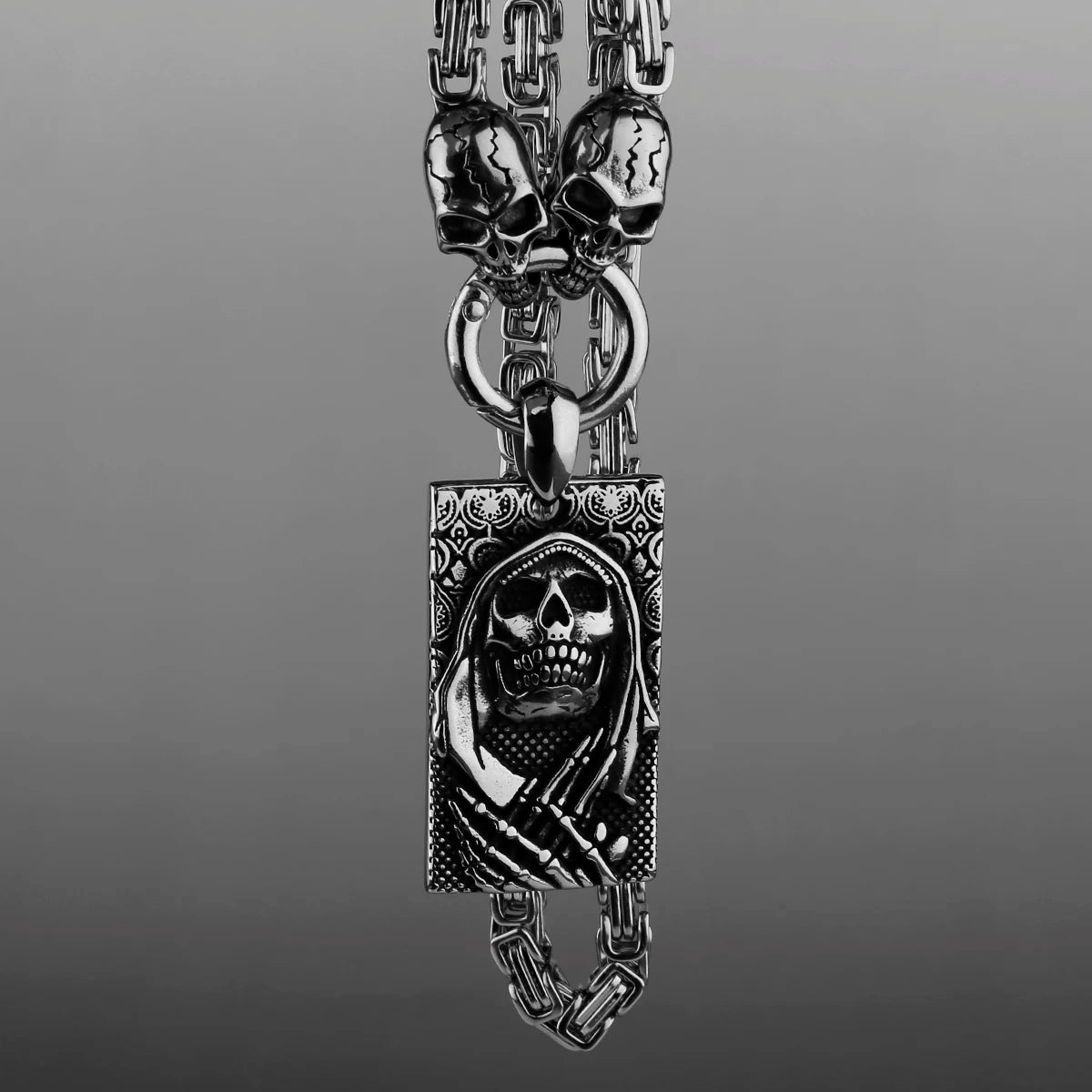 FZ Card Skull Retro Fashion Hip Hop Biker Pendant Stainless Steel Necklace - FZwear