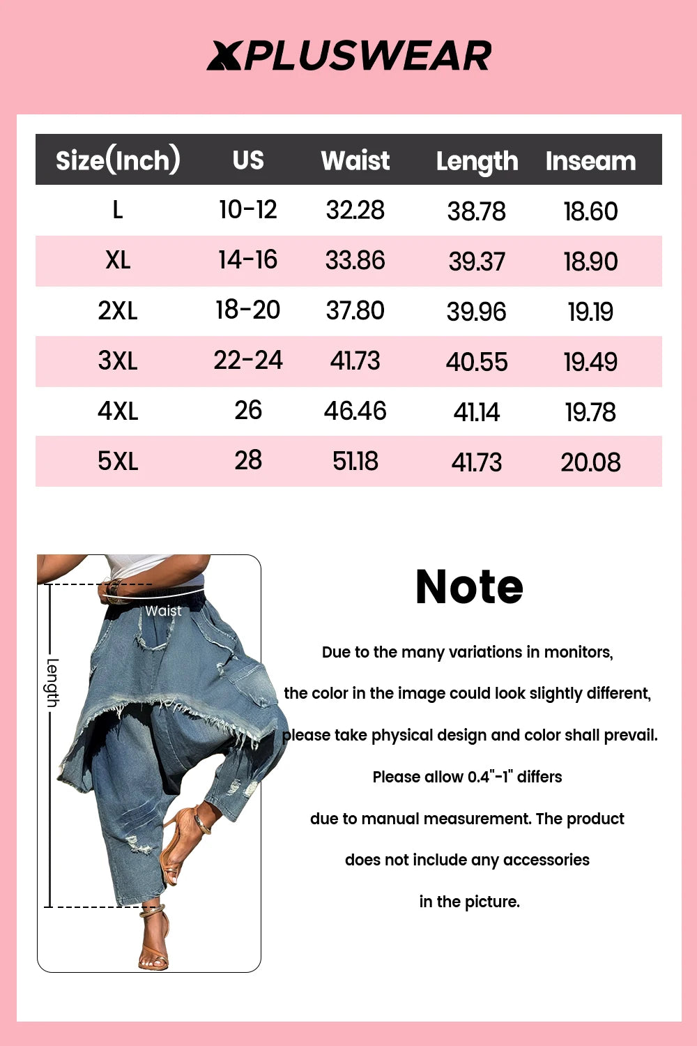 FZ Women's Plus Size Casual Contrast Pocket Denim Pants