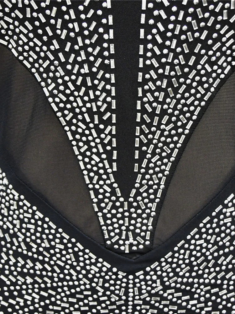 FZ Women's Rhinestone Floor Length Sexy See Through Evening Dress - FZwear