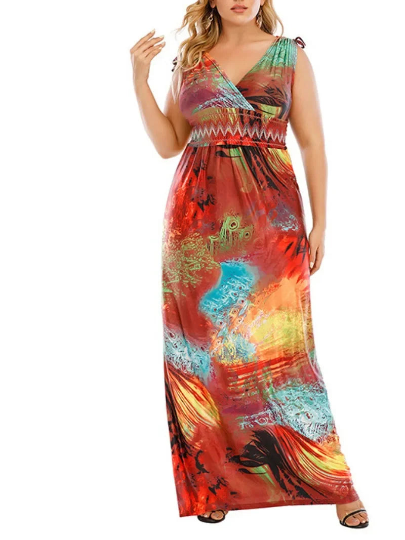 FZ Women's Elastic Waist High Elasticity Knitted Graffiti Sun Dress - FZwear