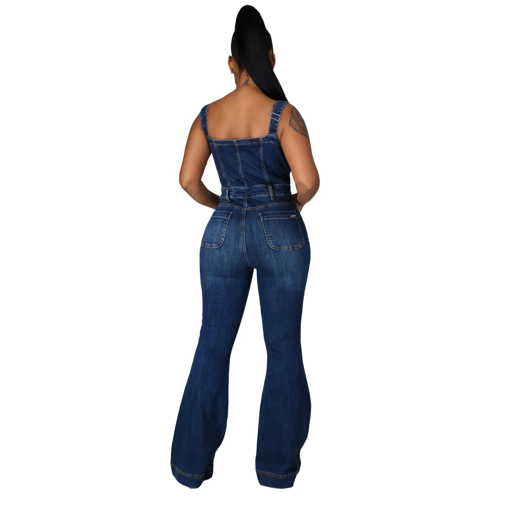 FZ Women's Sexy Retro Sleeveless Straight Denim Wide Leg Pants Jumpsuit - FZwear