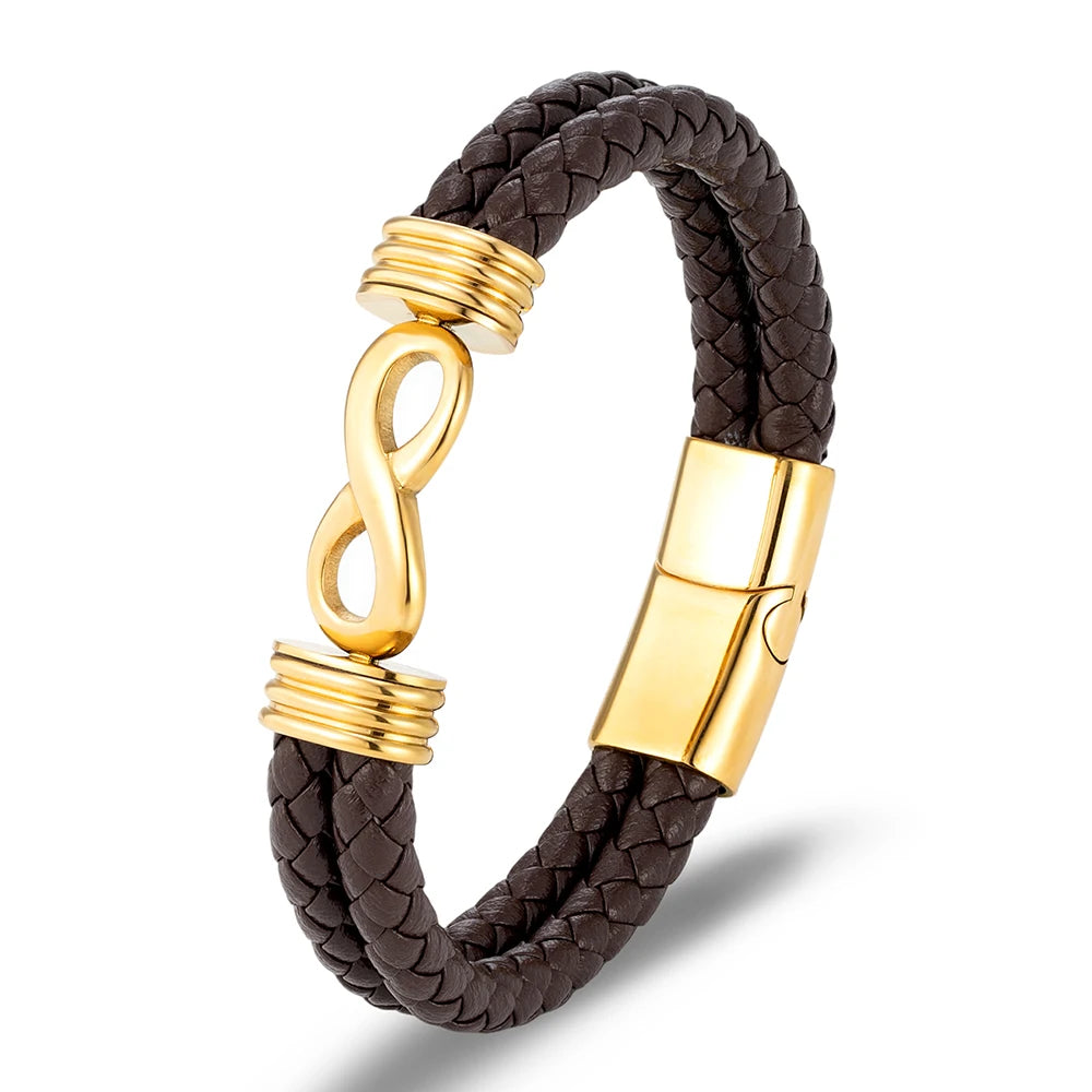 FZ Men's Infinity Number 8 Leather Cuff Bracelet