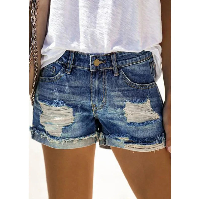 FZ Women's Ripped Hight Waist Casual Tassel Tight Stitch Street Denim Shorts - FZwear