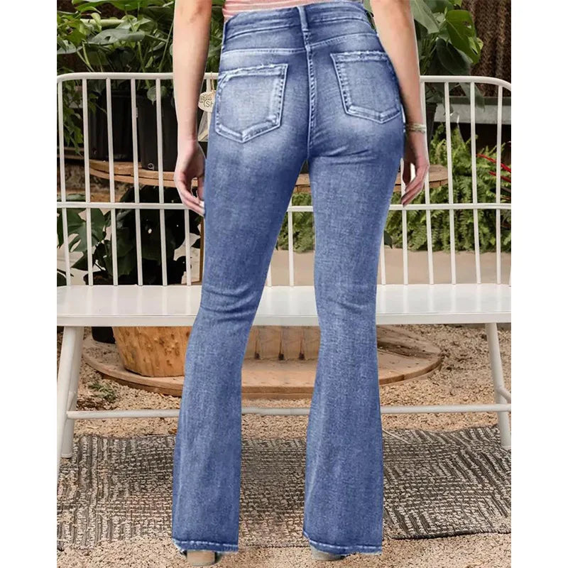 FZ Women's Vintage Middle Waist Slight Flare High Waist Denim Pants - FZwear