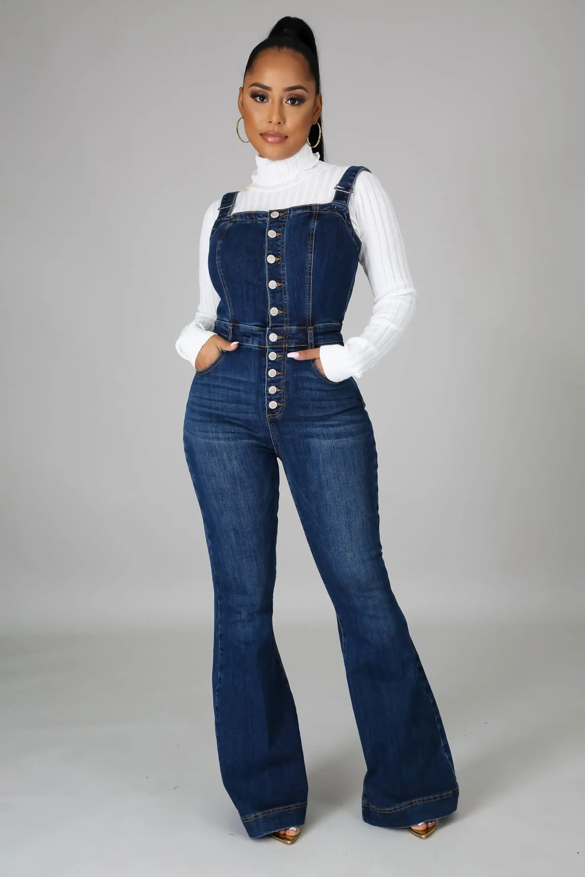 FZ Women's Sexy Retro Sleeveless Straight Denim Wide Leg Pants Jumpsuit - FZwear