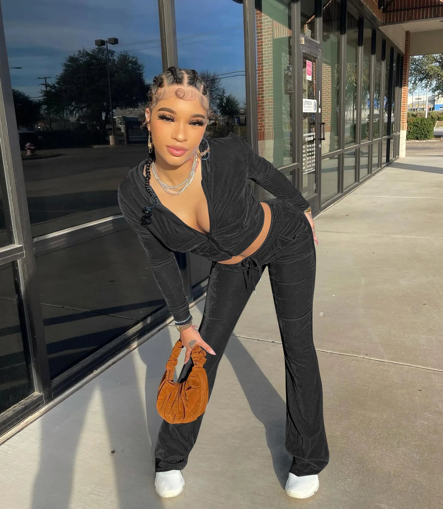 FZ Women's Velvet Jogging Wide-Leg Two Piece Pants Suit - FZwear