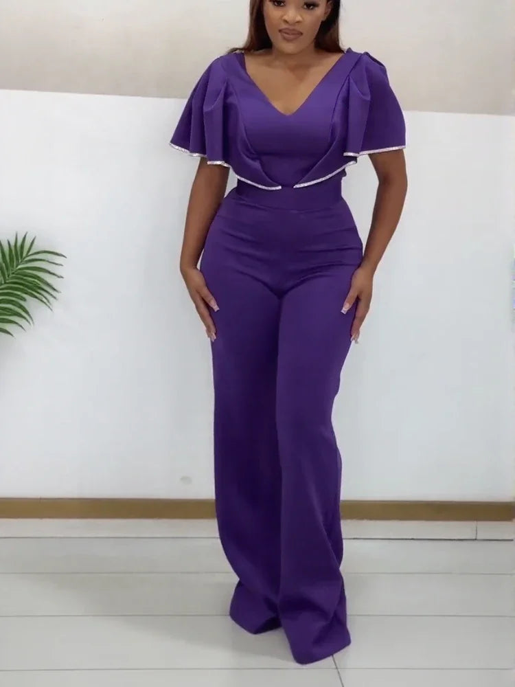 FZ Women's Beaded Short Sleeves Stylish and Sexy Design Jumpsuit