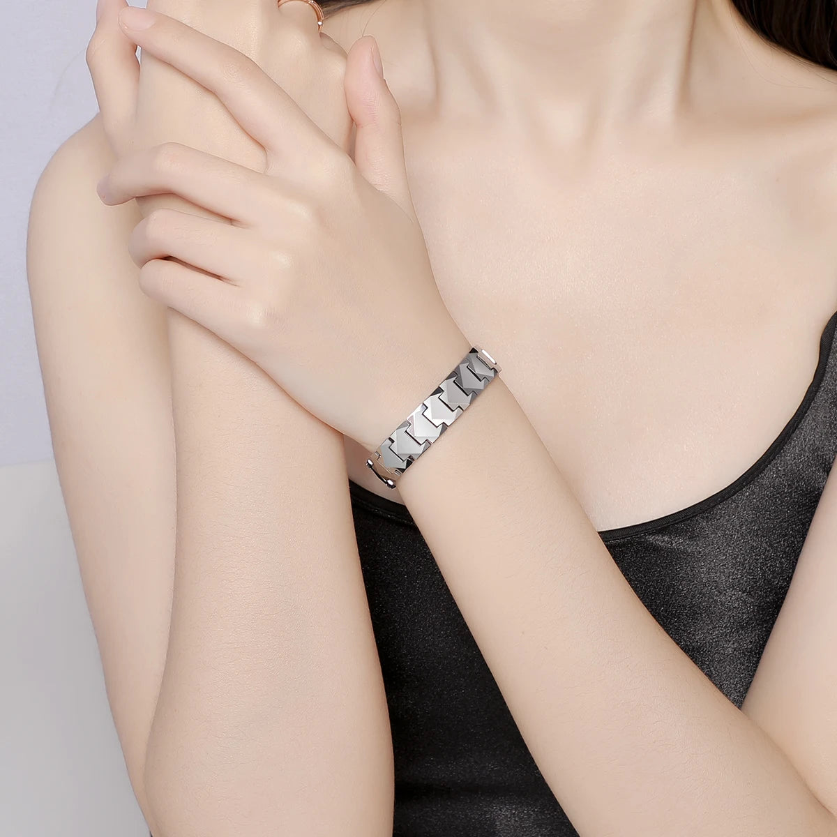 FZ Tungsten Links High Polished Inlay Health Magnetic Stones Bracelet - FZwear