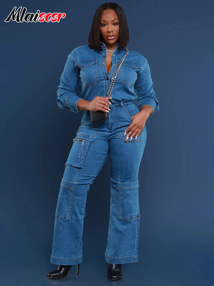 FZ Women's Vintage Wash Streetwear Denim Jumpsuit