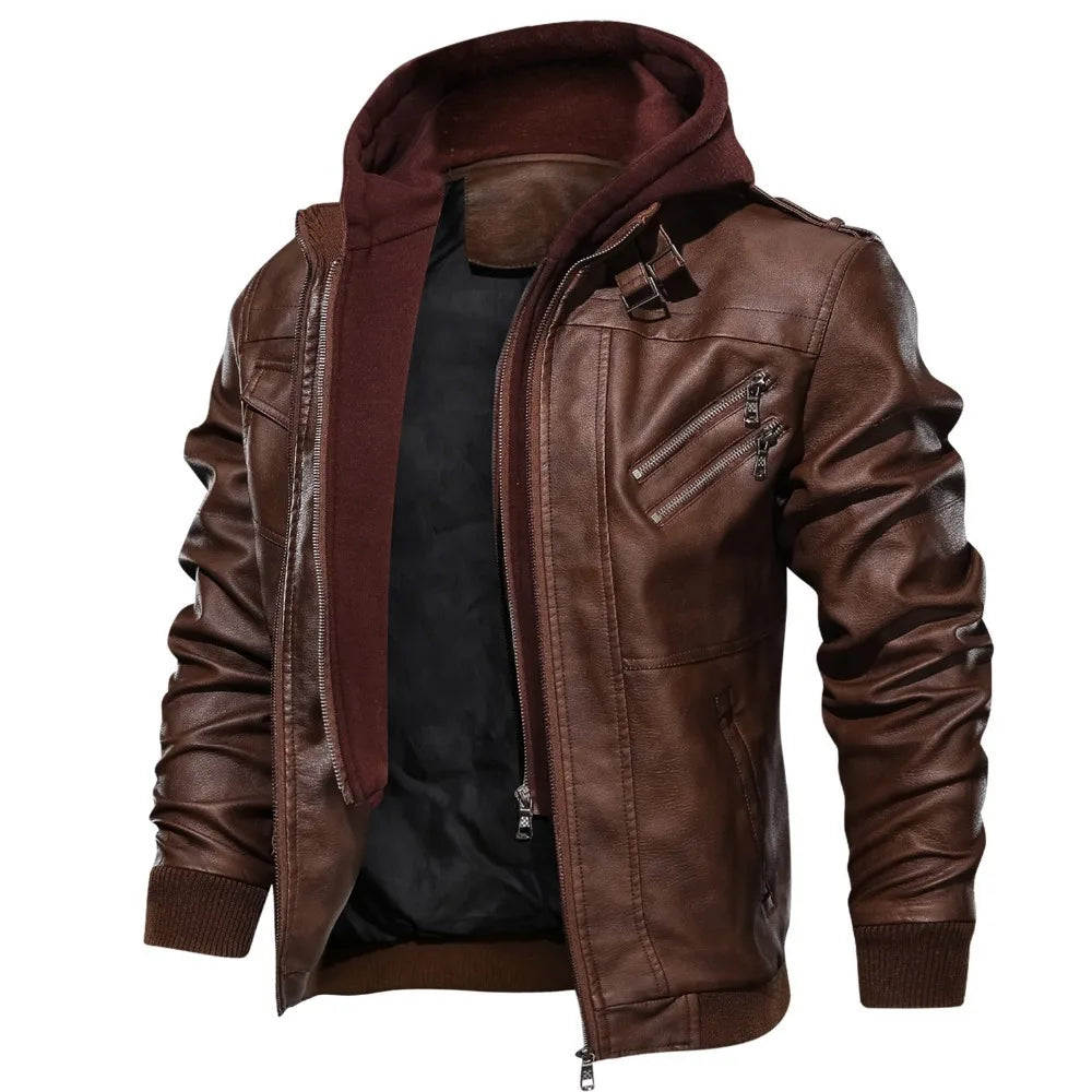 FZ Men's Vacation Two Piece Hooded Motorcycle Leather Jacket - FZwear