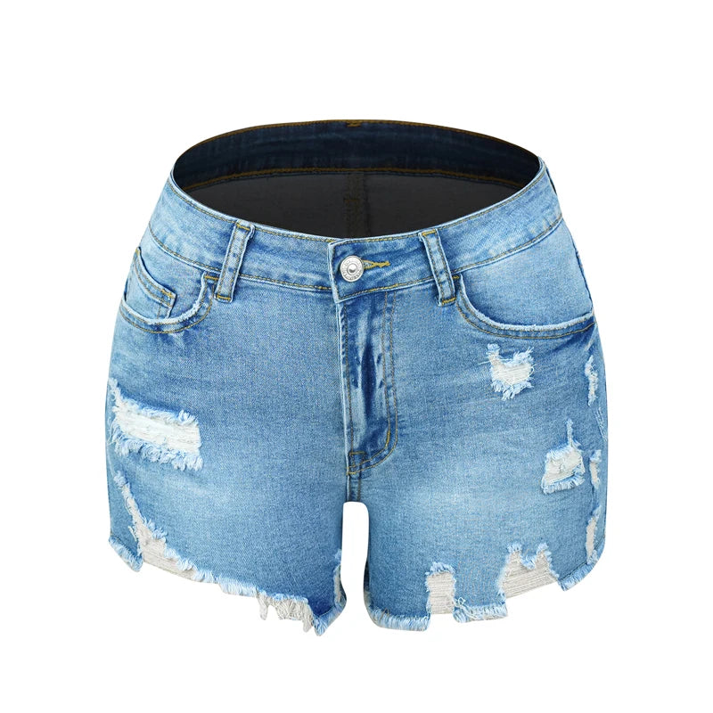 FZ Women's Elastic High Waist Cool Hole Street Denim Shorts - FZwear