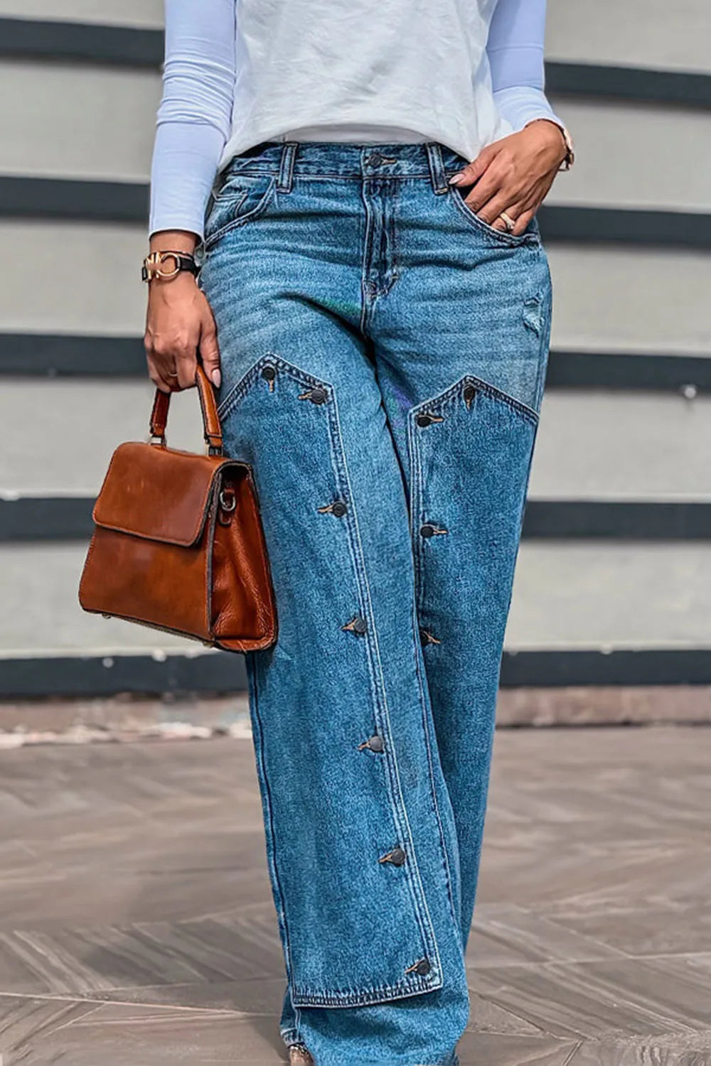 FZ Women's Plus Size Contrast Buttons Pocket Denim Pants