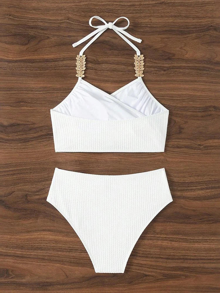 FZ Women's Neck-mounted Diamond Decor Cross Backless Swimwear