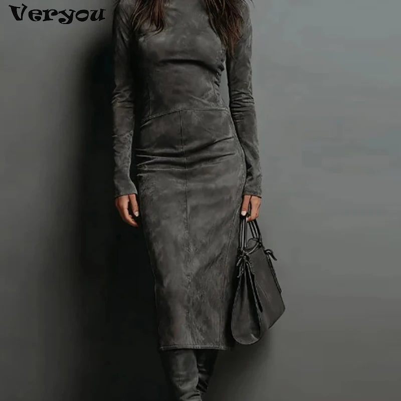 FZ Women's Slim Fit Long Sleeve Turtleneck Dress