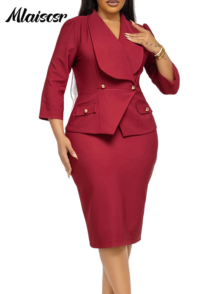 FZ Women's 3/4 Sleeve button Slim pencil Mid Dress