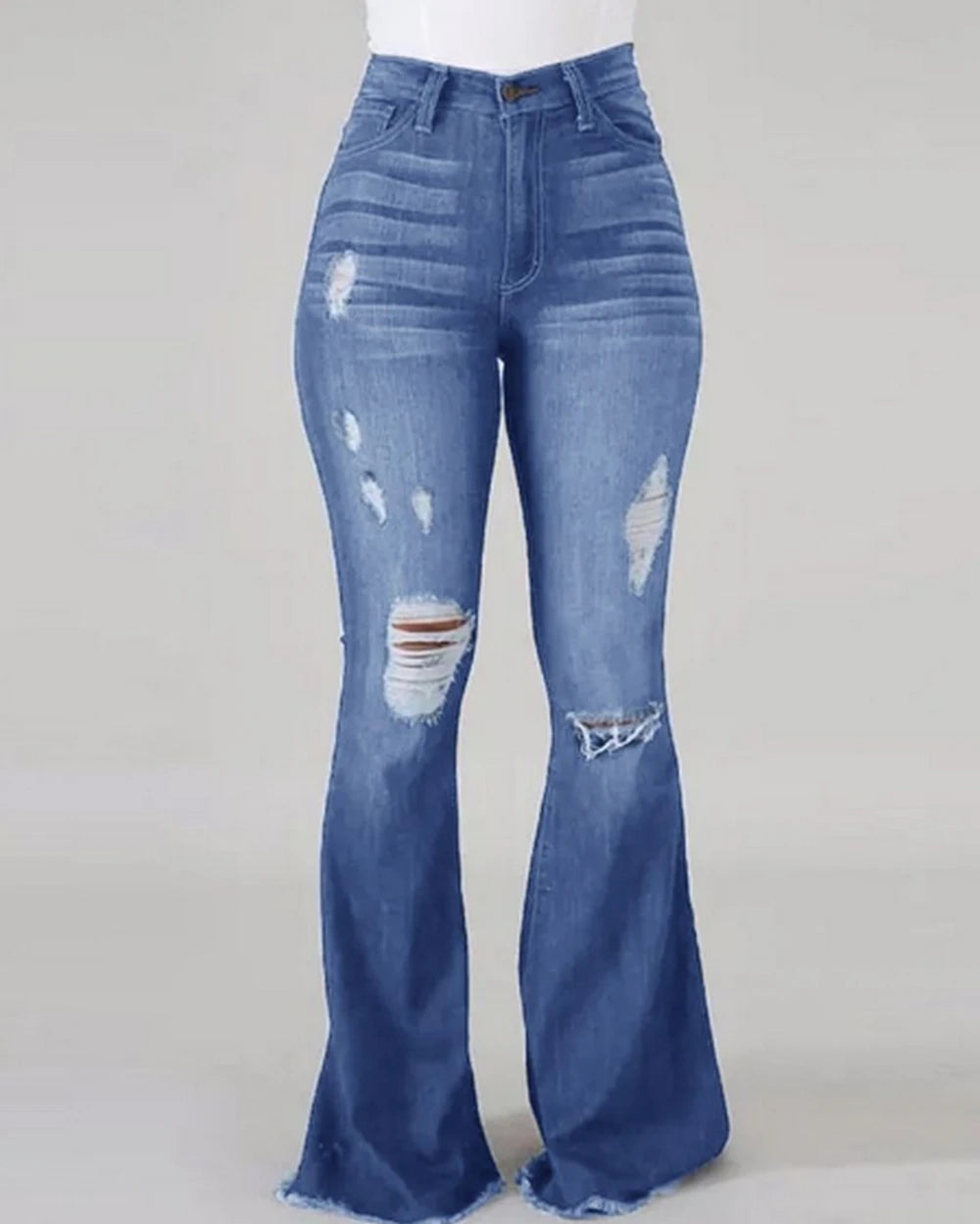 FZ Women's High Waisted Denim Bootcut Flared Ripped Denim Pants