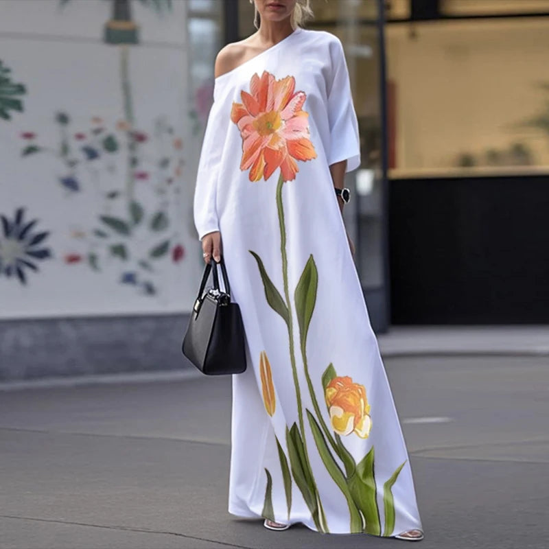 FZ Women's Flower Print Asymmetric One-shoulder Dress