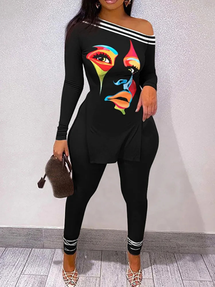 FZ Women's Skew Collar Two Piece Slim Skinny Streetwear Pants Suit - FZwear