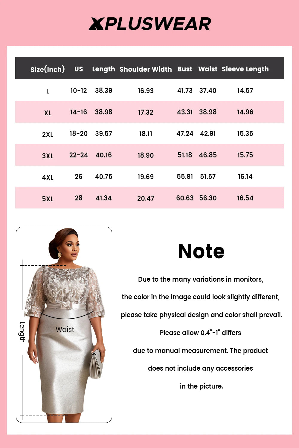 FZ Women's Plus Size Round Neck 3/4 Sleeve See Through Split Glitter Midi Dress