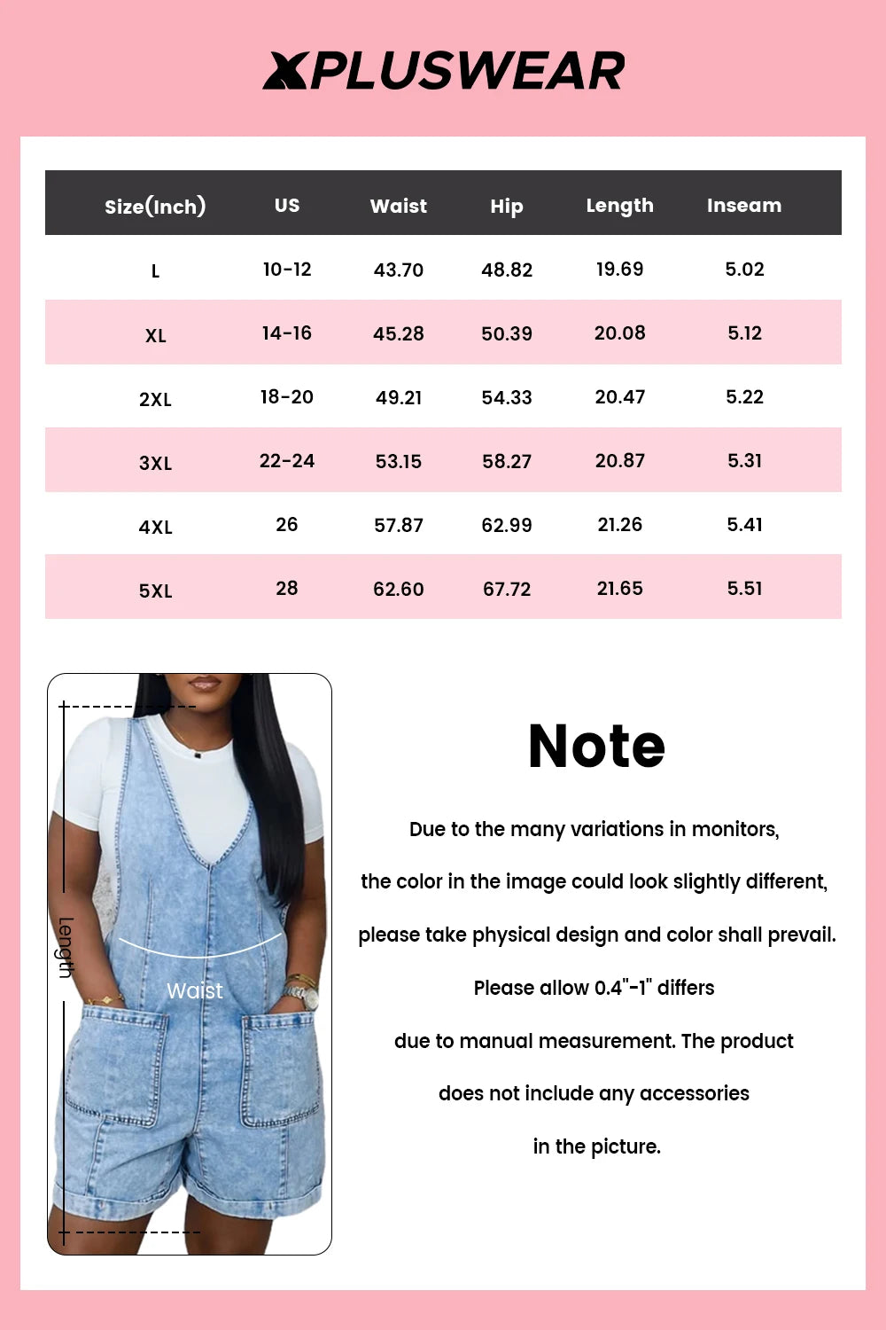 FZ Women's Plus SizeCasual V Neck Pocket Denim Jumpsuit