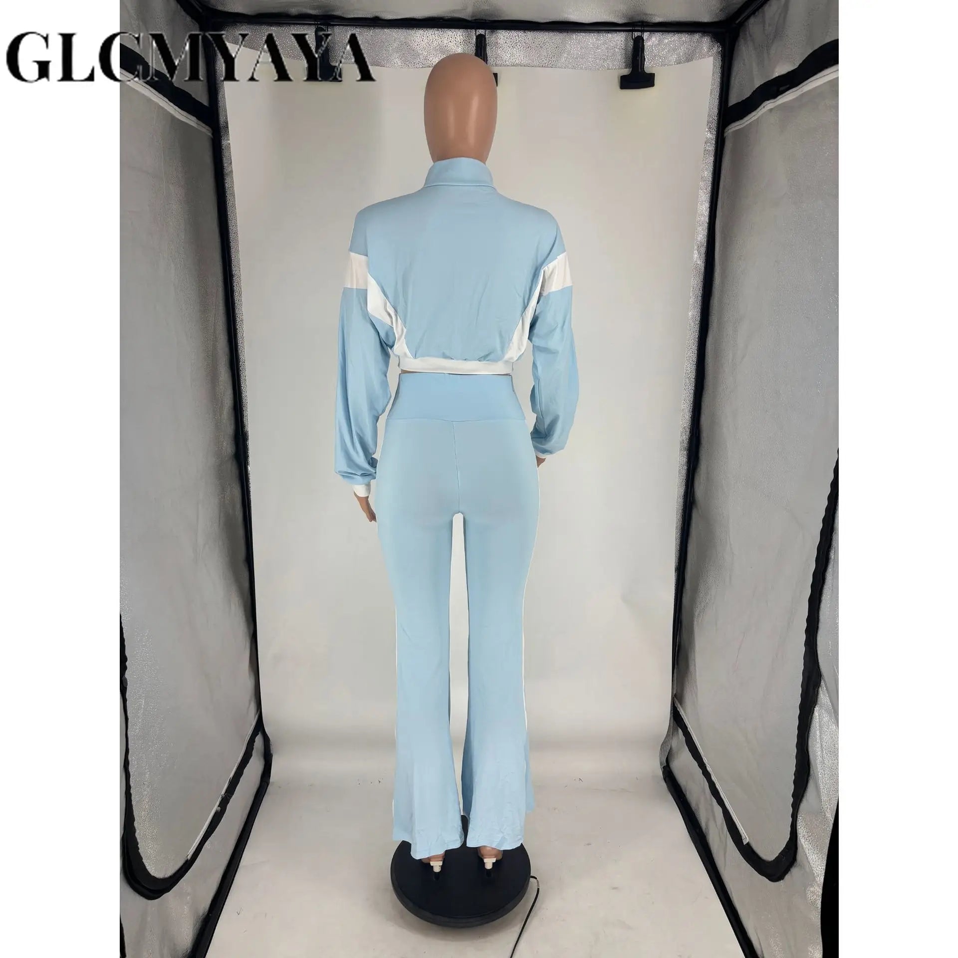 FZ Women's Patchwork Sporty Long Sleeve Wide Leg Pants Suit