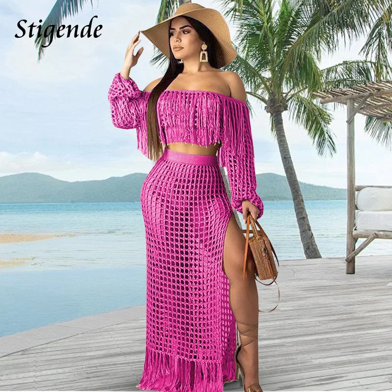 FZ Women's Hollow Out Off Shoulder 2 Piece Swimsuit Cover Up DSers