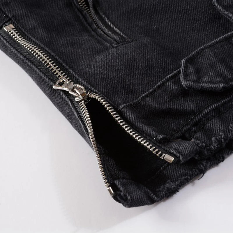 FZ Men's Retro Short Motorcycle Style Denim Jacket