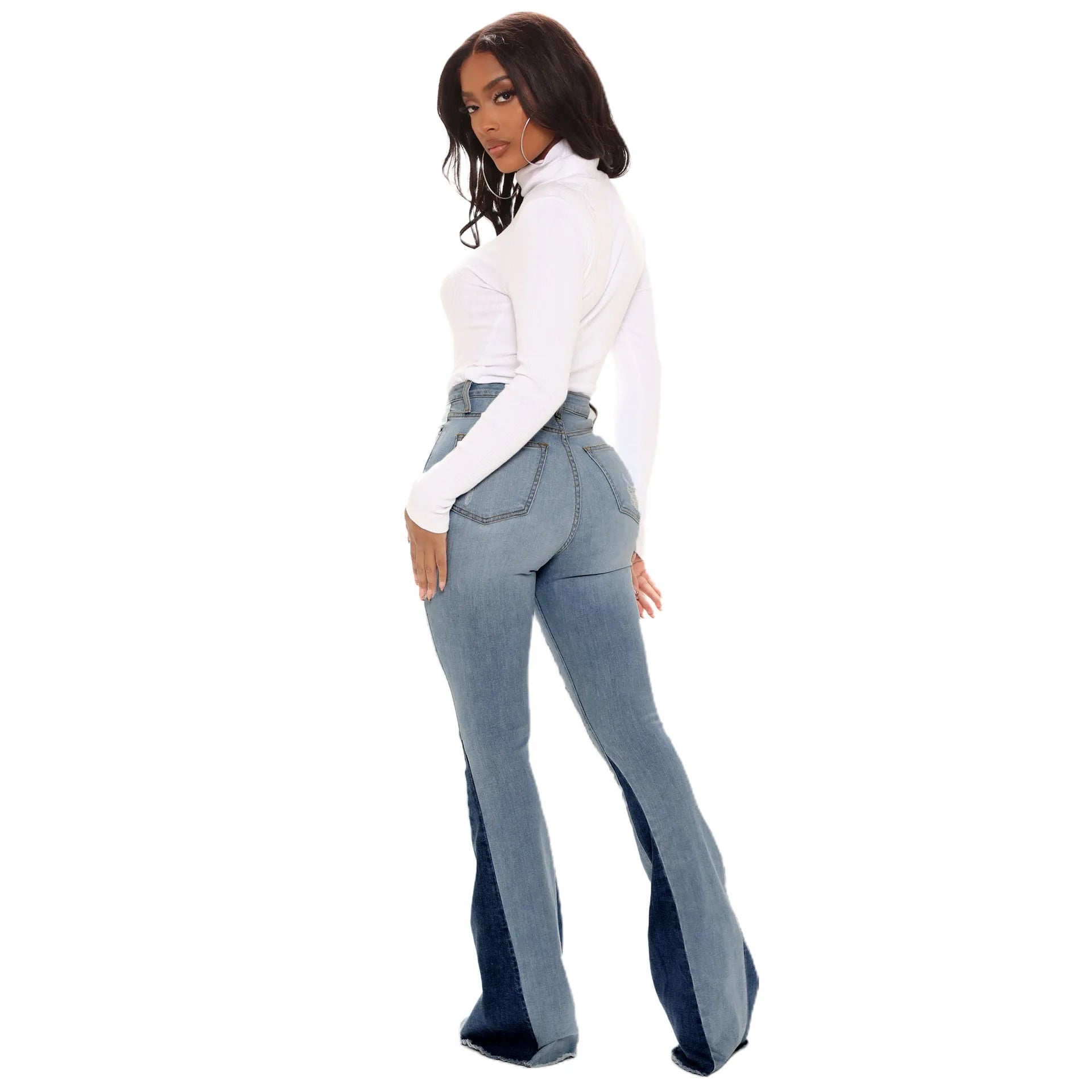 FZ Women's Boot Cut Distressed Ripped Patchwork Mid Waist Vintage Washed Denim pants