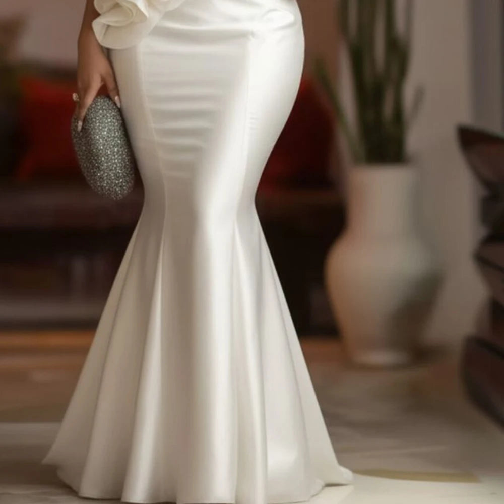 FZ Women's Plus Size Mermaid One‑Shoulder 3D Ruffle Maxi Evening Dress
