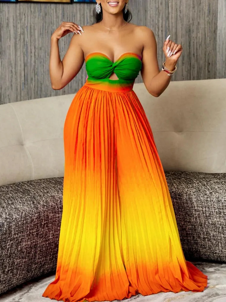 FZ Women's Gradient Color Bandage Loose Streetwear Wide Leg Jumpsuit - FZwear