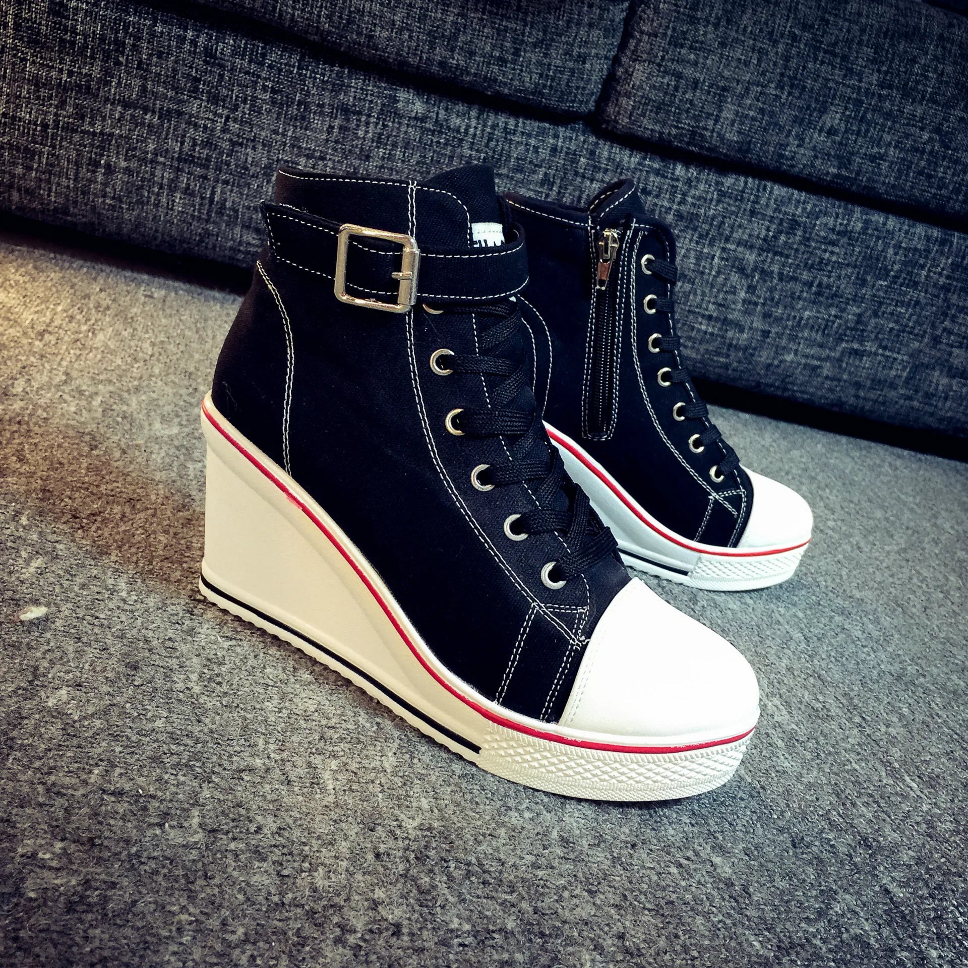 FZ Women's High Top Canvas Denim Ankle Lace Wedge Shoes