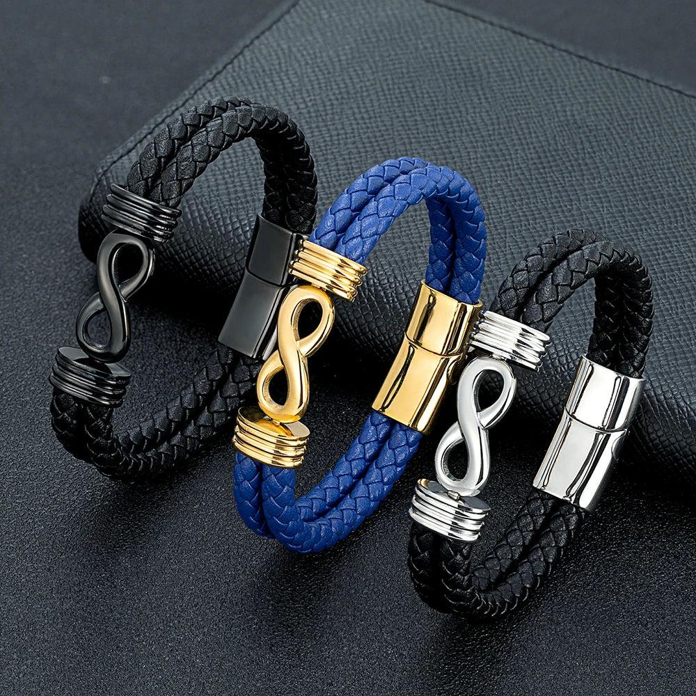 FZ Men's Infinity Number 8 Leather Cuff Bracelet