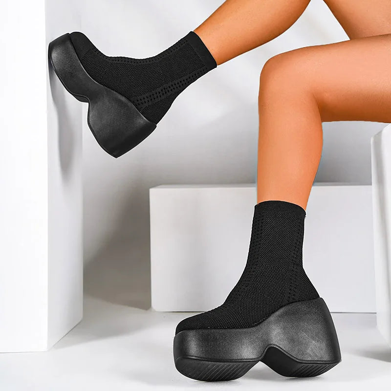 FZ Women's Knitting Chunky Platform Ankle Boots - FZwear