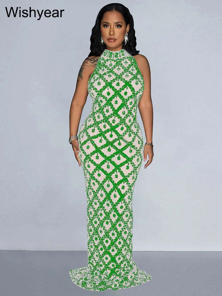 FZ Women's Pink Sequins Sleeveless Backless Halter Sexy Evening Dress - FZwear