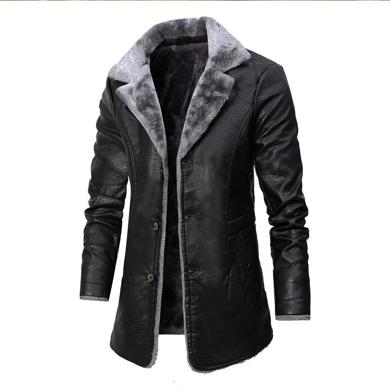 FZ Men's Thick Fleece PU Leather Jacket