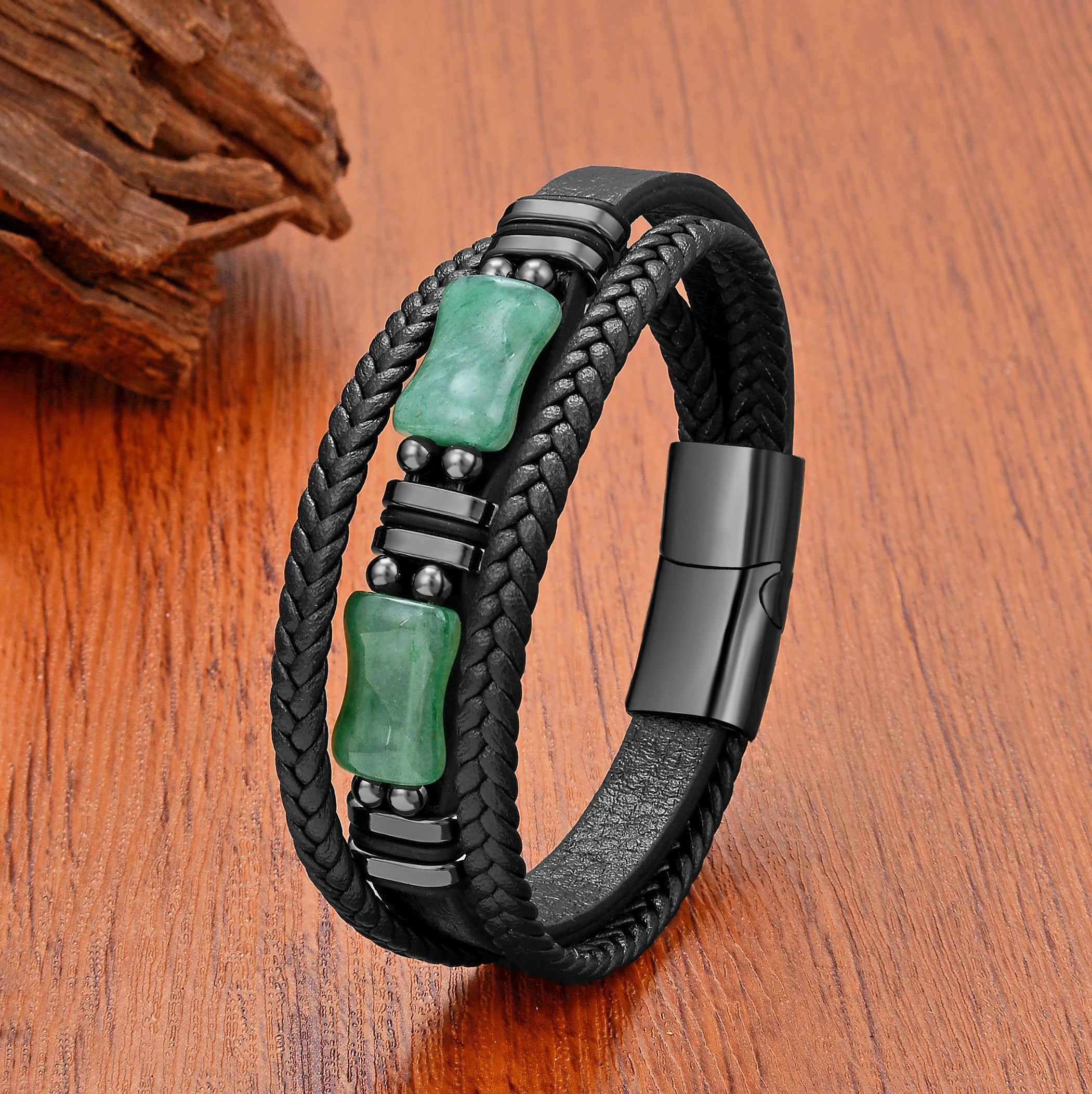 FZ Luxury Natural Geometric Green Stone Stainless Steel Bracelet - FZwear