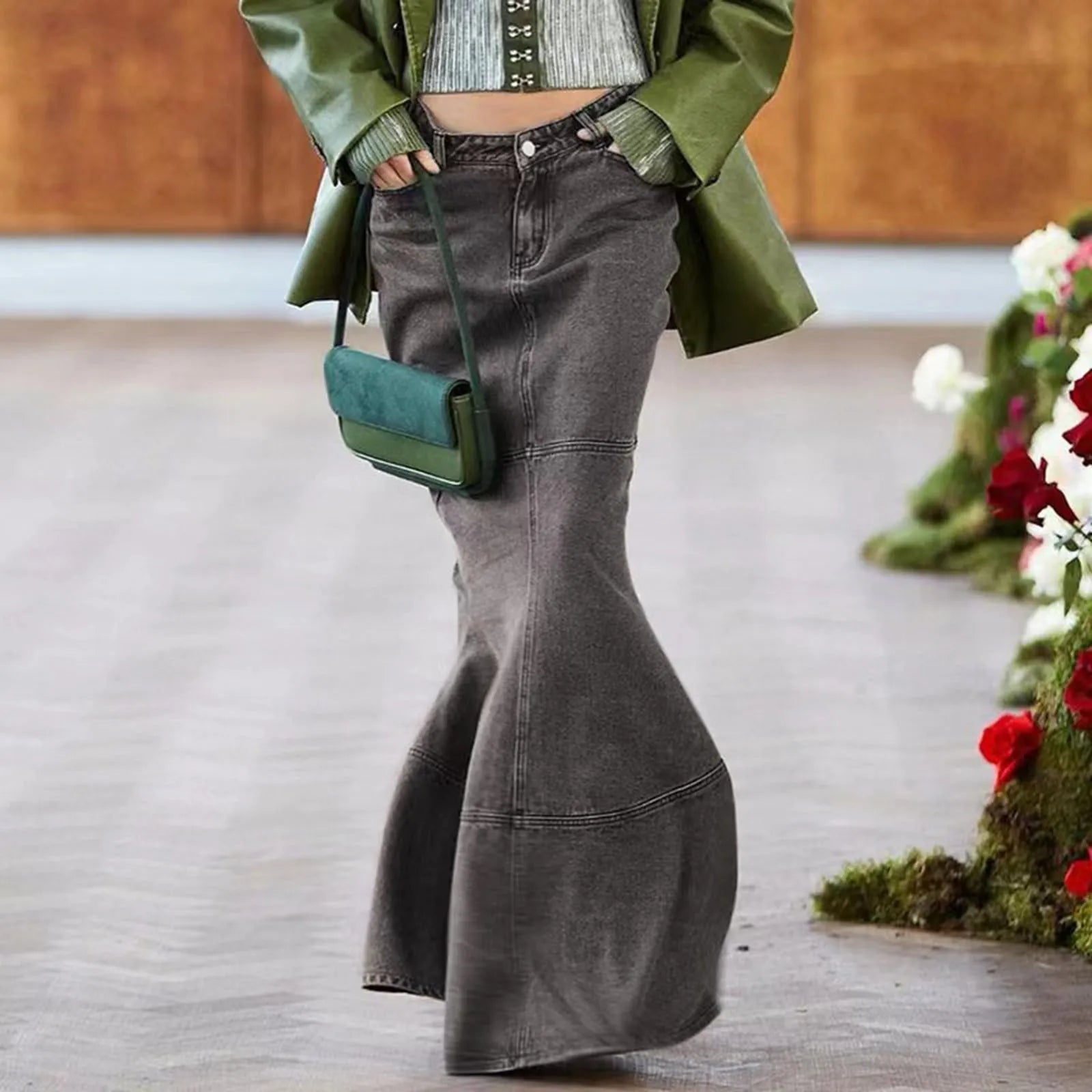 FZ Women's Retro Fishtail Long Streetwear Mermaid Denim Skirt