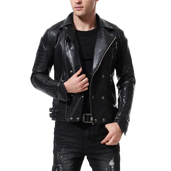 FZ Men's Punk Motorcycle Slim Fit PU Leather Jacket