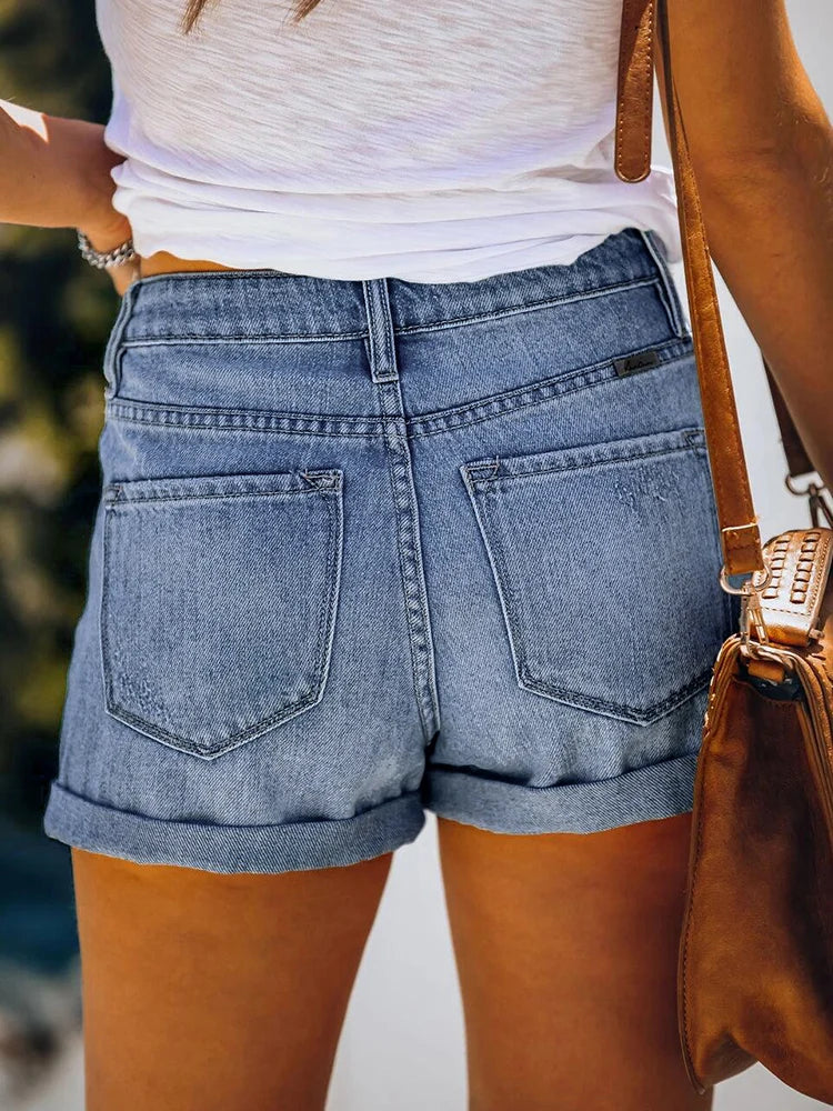FZ Women's Slim Hole Sexy Wash Streetwear Ripped High Waist Denim Shorts - FZwear