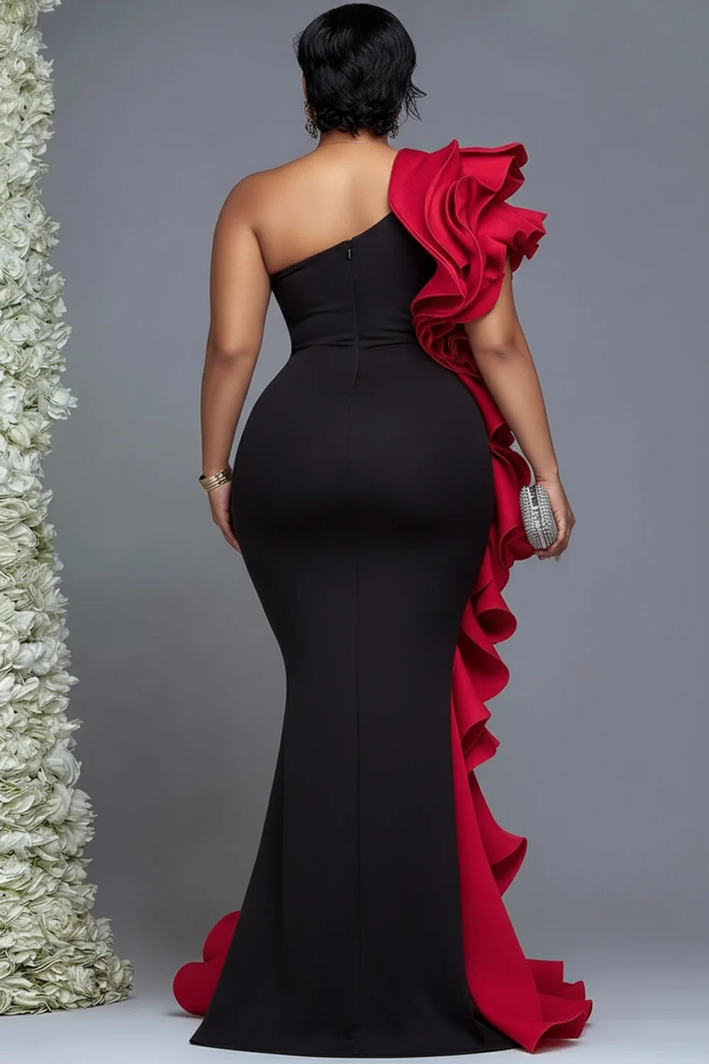 FZ Women's Plus Size Formal One Shoulder Ruffle Maxi Dress