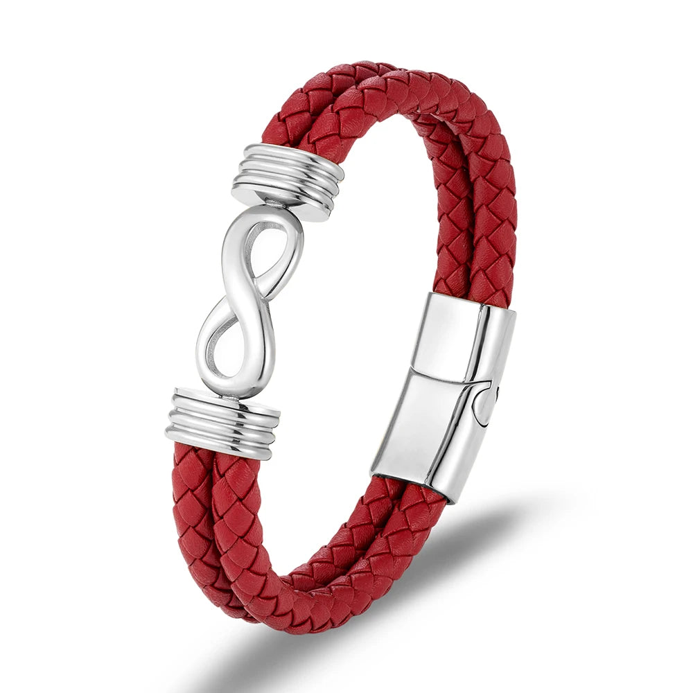 FZ Men's Infinity Number 8 Leather Cuff Bracelet