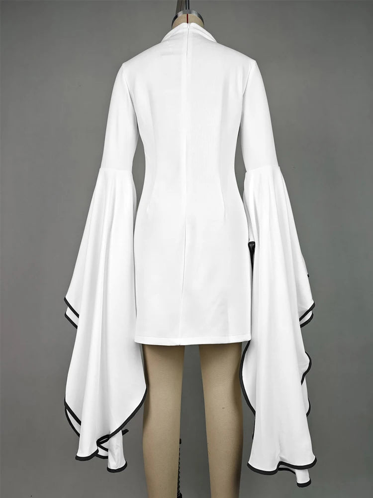 FZ Women's Fashion Elegant Flared Sleeves Mini Evening Dress