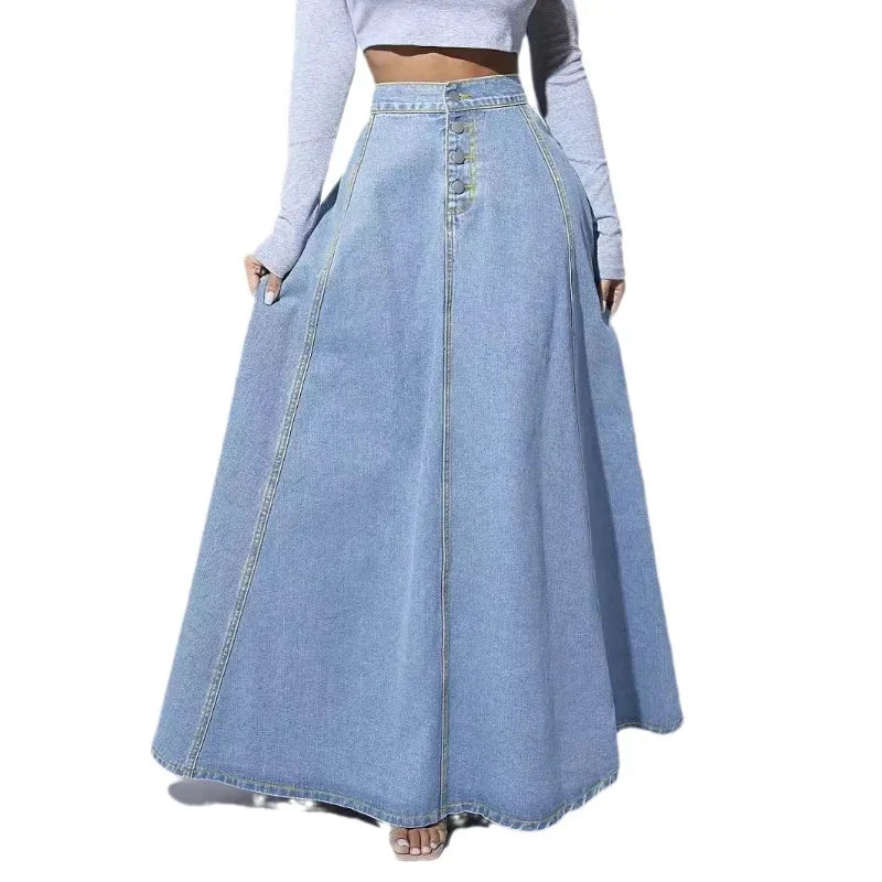 FZ Women's A Line High Waist Vintage Maxi Splice Y2k Streetwear Denim Skirt