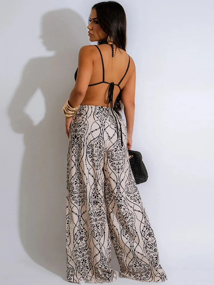 FZ Women's Sleeveless Bandage Wide Leg Print Stripe Jumpsuit DSers