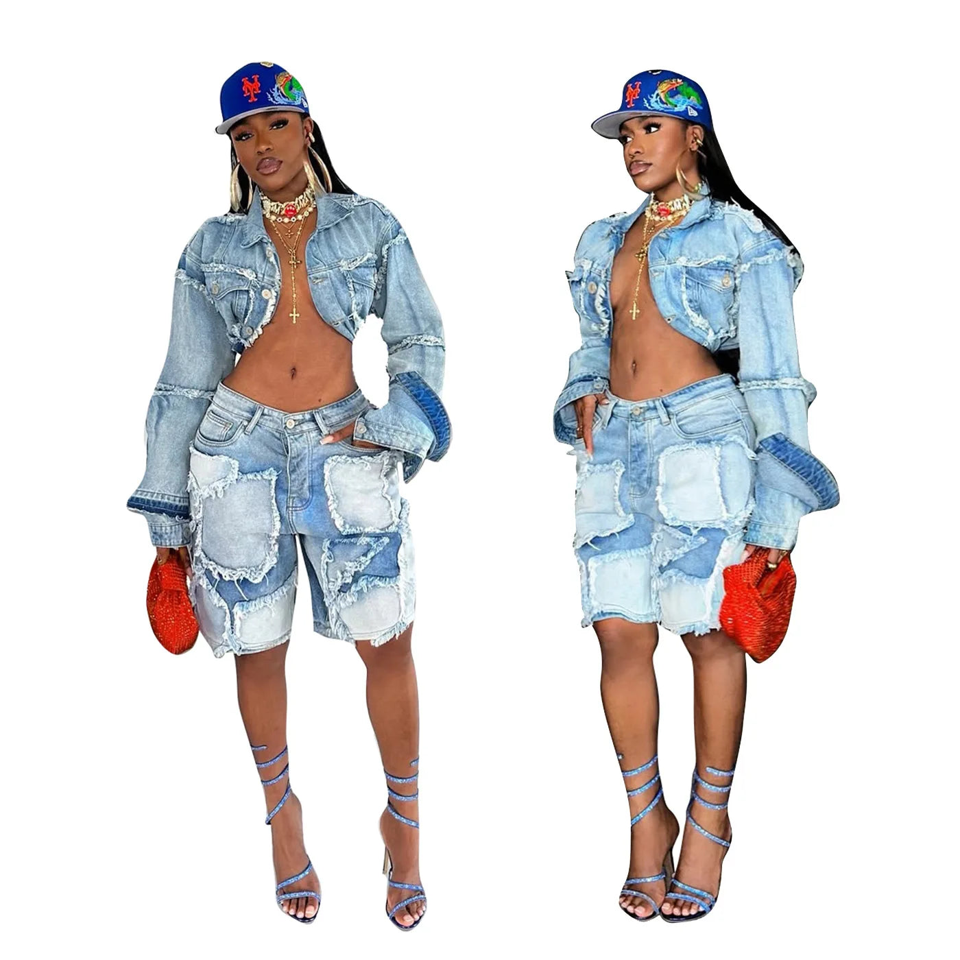 FZ Women's Y2K Streetwear Two Piece Denim Shorts Suit