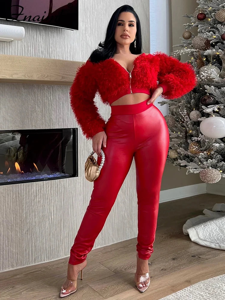 FZ Women's Slash Neck Zipper Pencil Pants 2 Piece Suit - FZwear