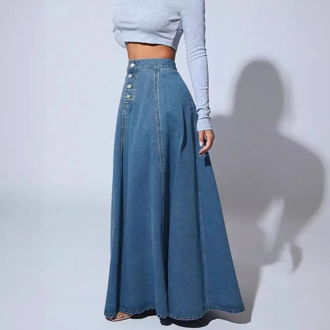 FZ Women's A Line High Waist Vintage Maxi Splice Y2k Streetwear Denim Skirt