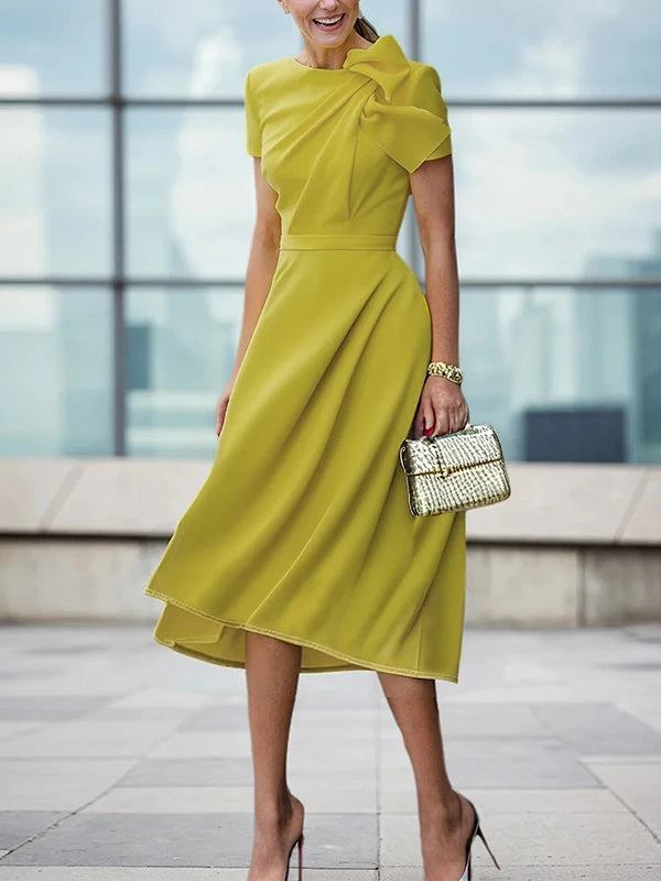 FZ Women's Pleated Split-joint Midi Dress