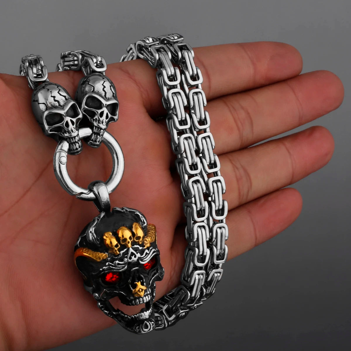 FZ Thick Chain Skull Pendant Punk Stainless Steel Necklace